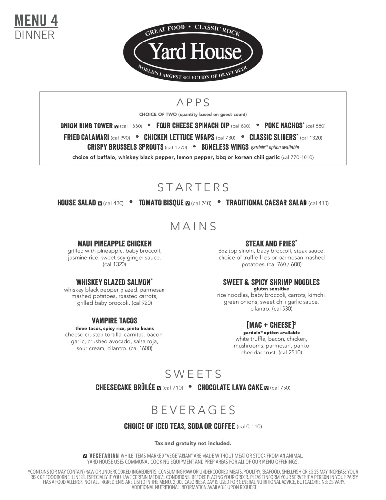 Yard House Dinner Menu Prices